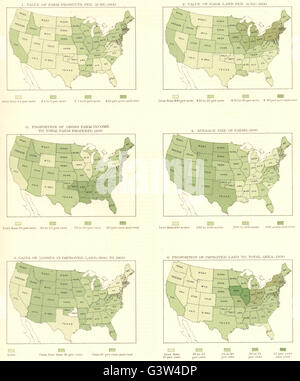 USA: Value Farm products, land / Acre; average size; improved, income, 1900 map Stock Photo