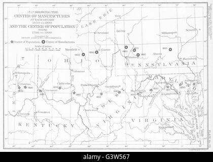 USA: PA WV OH MD VA KY: Map center manufacturing, population-1790-1900, 1900 Stock Photo