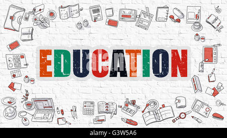 Education Concept with Doodle Design Icons. Stock Photo