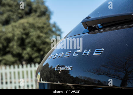 A close up of a Porsche Cayenne badge Stock Photo