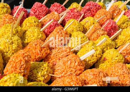 Vibrant multicolored rice snacks popular in Russia Stock Photo