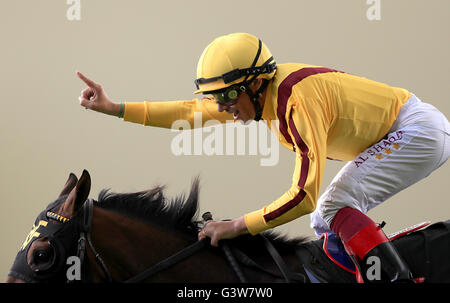 Lady Aurelia ridden by jockey Frankie Dettori wins the Queen Mary Stakes during day two of Royal Ascot 2016, at Ascot Racecourse. Stock Photo