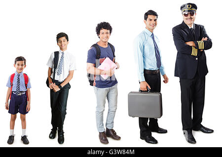 5 People Boy Growth Kid Life Span Pilot Queue Smiling Standing Success Stock Photo