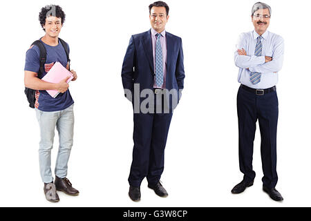 20-25 Years 25-30 Years 3 People Adult Man Businessman Comparisons Life Span Smiling Standing Togetherness Stock Photo