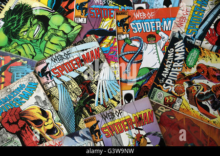 Collection Of Vintage Marvel Comic Books The Amazing Spider-Man And The Web Of Spider-Man Stock Photo