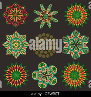 Vector set of isolated floral elements with hand drawn flowers on a ...