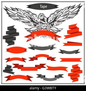 Set eagle ribbons in black and red color Stock Vector