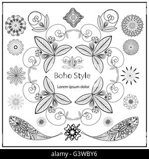 Set ornamental Boho style elements Stock Vector