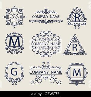 Vector line logos emblems design templates set - lion head and crown ...