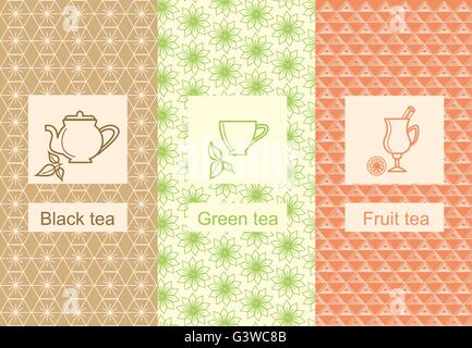 Set linear tea package ornamental Stock Vector