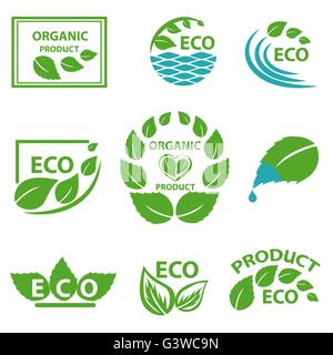 Organic products, leaflet, water logo Stock Vector