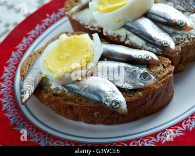 Kiluvoileib - Estonian sandwich with butter and anchovies. Stock Photo