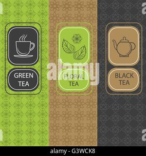 Set linear tea package, brochures Stock Vector