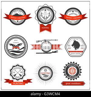 Set emblems hunting wolf, eagle, deer Stock Vector