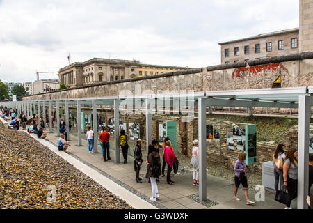 Topography of Terror, documentation of Nazi rule, in the district, Kreuzberg, Berlin, Germany, part of the former Berlin Wall, Stock Photo