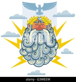 A cartoon illustration of Zeus with a thunderbolt Stock Vector Art