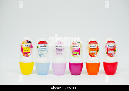 Berezovitsa, Ukraine - circa june, 2016: Set of deodorant antiperspirant roll-on Balea woman Stock Photo