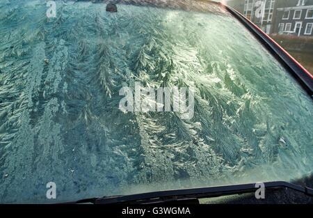 ice  frozen on a window  of glass Stock Photo