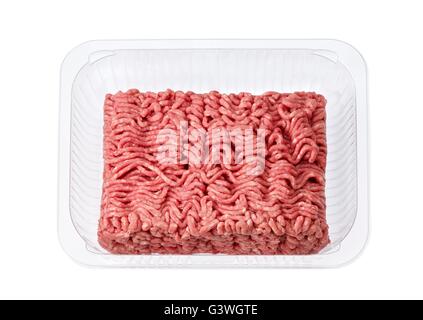 minced meat in the shop packing isolated on white Stock Photo