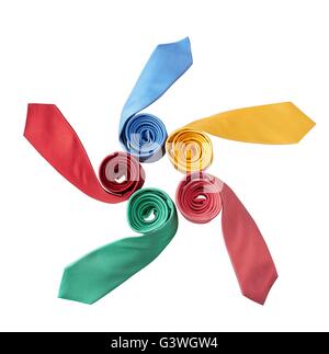 five neckties with clipping path isolated on white Stock Photo