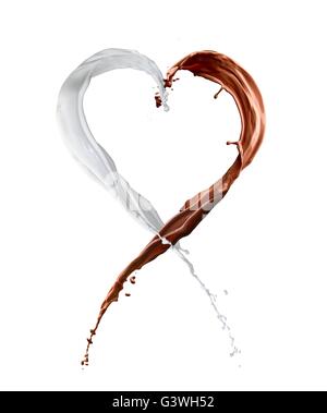 chocolate and milk heart  splash isolated on white Stock Photo
