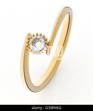 Golden ring with diamond isolated on the white Stock Photo