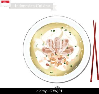 Indonesian Cuisine, Traditional Chicken Soup with Meat. One of The Most Famous Dish in Indonesia. Stock Vector