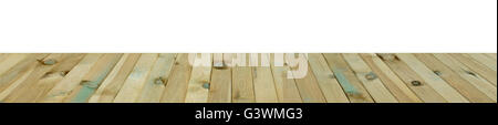 Empty wooden table top isolated on white background, used for display or montage your products Stock Photo