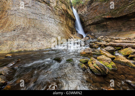 Miners Falls at Pictured Rocks National Lakeshore - Upper Peninsula of Michigan. Miners Falls cascades over rock face Stock Photo