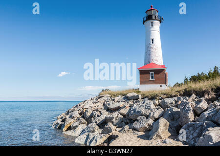 Crisp Point Lighthouse on the shore of Lake Superior in the Upper Peninsula of Michigan Stock Photo