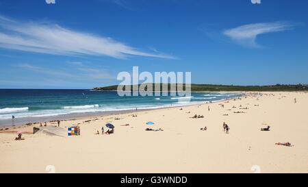 Sandy Maroubra Beach and azure blue Pacific. Scene in Sydney. Stock Photo