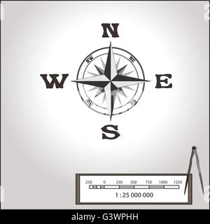 Wind rose illustration. Isolated vector. Element of an ancient or old style map decoration.Wind rose is a tool to guide traveler Stock Vector