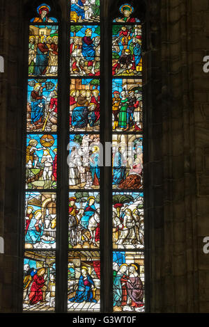 Italy, Milan Cathedral, Metropolitan Cathedral-Basilica of St Mary of the Nativity Interior view, Stained Glass Windows Stock Photo