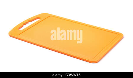 Orange plastic cutting board isolated on white Stock Photo