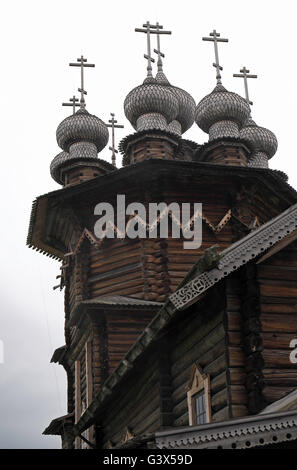 Wooden Church of the Intersession, Kizhi Island, Karelia, Russia. Stock Photo