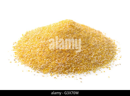 Pile of corn grits isolated on white Stock Photo