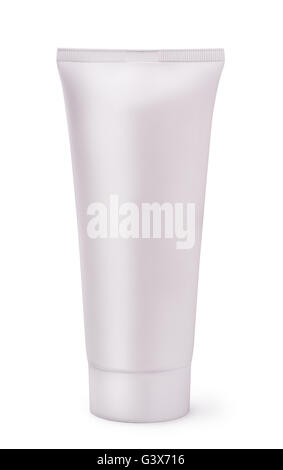 White blank plastic cosmetic tube isolated on white Stock Photo