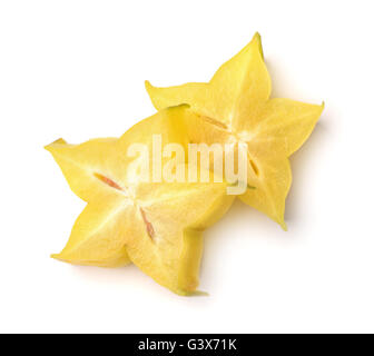 Two carambola slices isolated on white Stock Photo