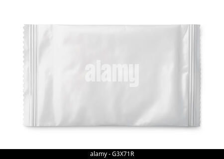 Blank plastic food sachet isolated on white Stock Photo