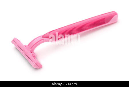 Pink plastic disposable shaver isolated on white Stock Photo