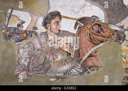Naples. Italy. Alexander Mosaic (ca. 120 BC), detail of Alexander the Great on horseback. Museo Archeologico nazionale di Napoli Stock Photo