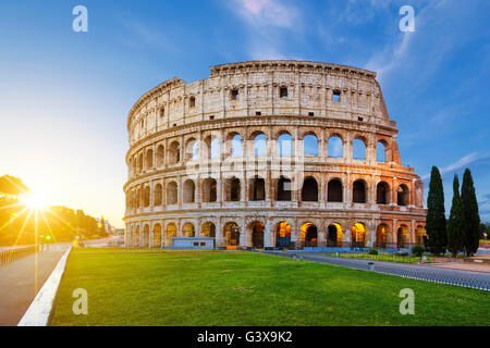 View of Colosseum in Rome at sunrise, Italy, Europe. Stock Photo