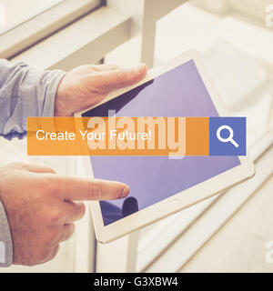 SEARCH TECHNOLOGY COMMUNICATION  Create Your Future! TABLET FINDING CONCEPT Stock Photo