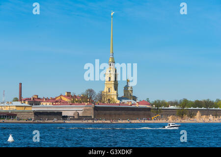 Saint Peter And Paul Cathedral Fortress On Neva River In Saint Petersburg, Russia Stock Photo