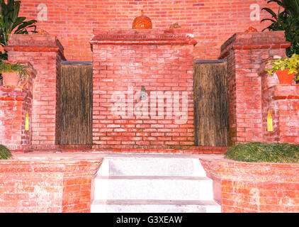 A Nepalese Style Architectural design of tap using bricks and stones. Stock Photo