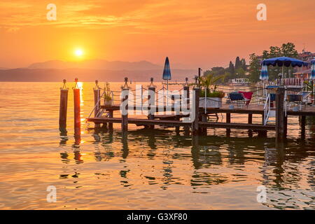 Sunset view at Garda Lake, Sirmione, Lombardy, Italy Stock Photo