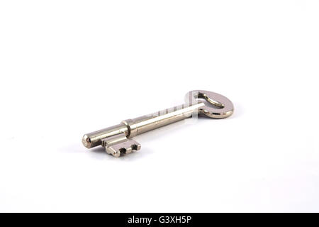 Silver key  from house isolated on white Stock Photo
