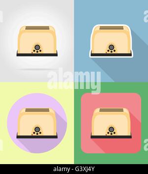 toaster household appliances for kitchen flat icons vector illustration isolated on background Stock Vector