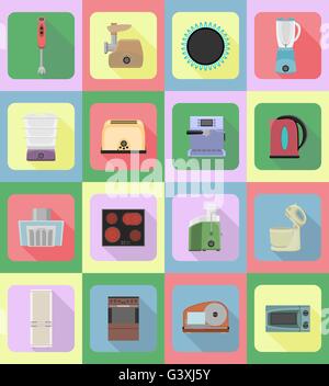 household appliances for kitchen flat icons vector illustration isolated on background Stock Vector