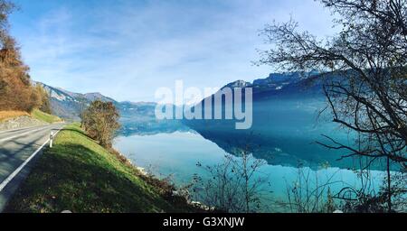 Lake Brienz in Switzerland beautiful turquoise water phenomenal scene Stock Photo